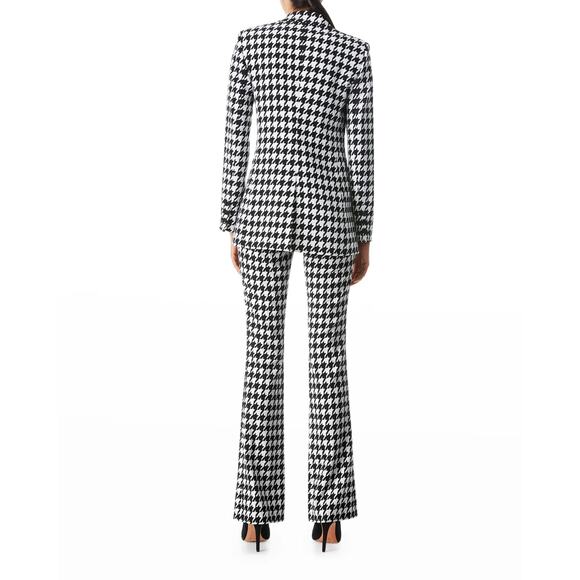Alice + Olivia Breann Long Fitted Blazer Houndstooth Black White - Picture 4 of 11